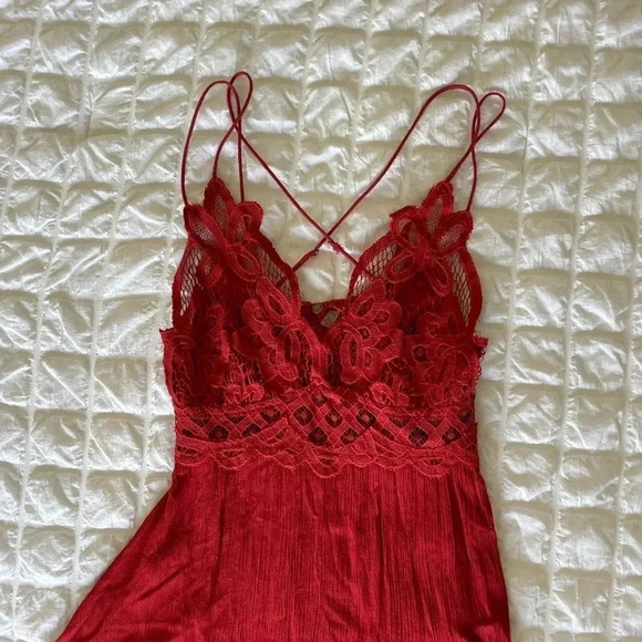 Free People Adela red orange lace boho mini dress - Picture 4 of 10